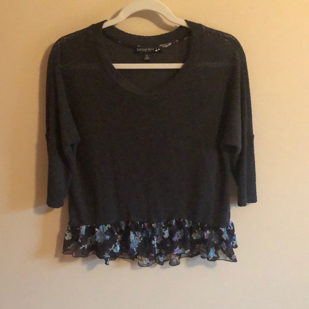 Peplum knit top, 3/4 length sleeves